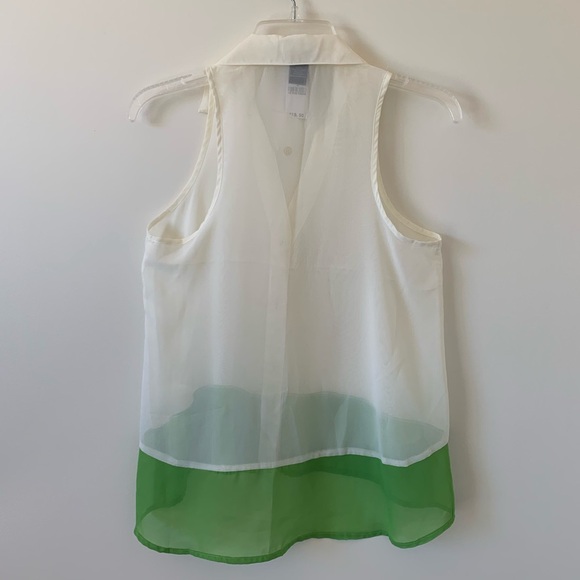 Wet Seal Green Cream White Chiffon Button-up Blouse Shirt Tank - Picture 4 of 7